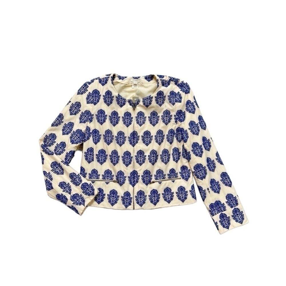 J.Crew cropped cotton embroidered filigree zip jacket size 8 - Picture 7 of 9